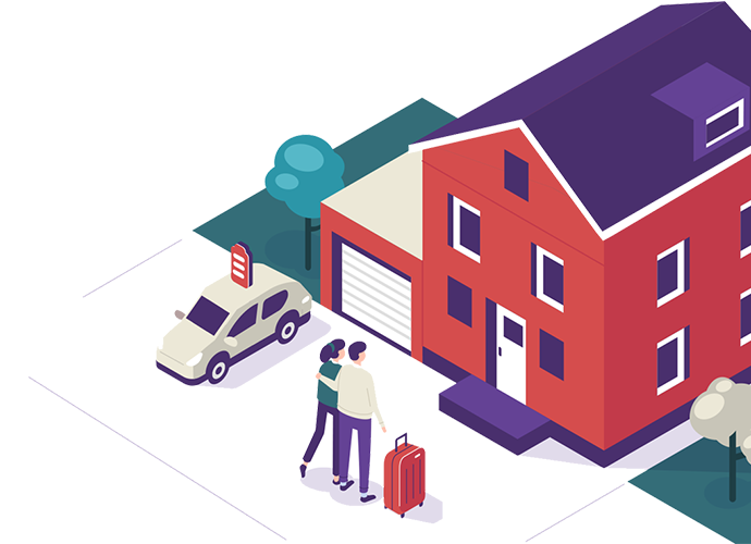 Illustration of couple entering home